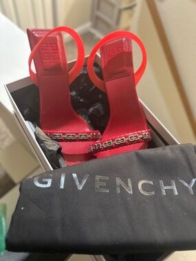 Givenchy Red Logo Chain Women's Heeled Sandals